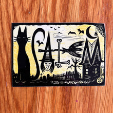 Load image into Gallery viewer, Salem Witch Cat Halloween Skull Ghost 2.75 x 4" glossy vinyl sticker from Pixel Palmer
